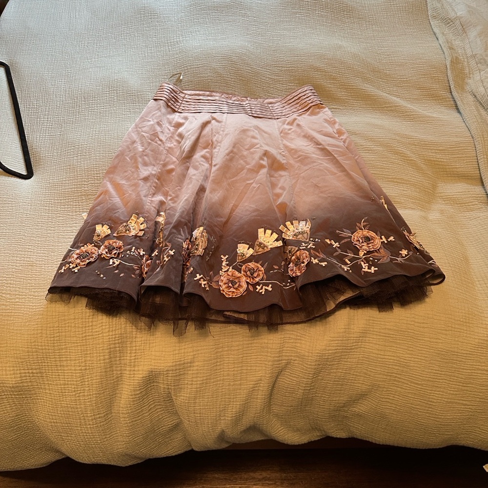 Karen Millen Pink and Brown Floral Mini Skirt